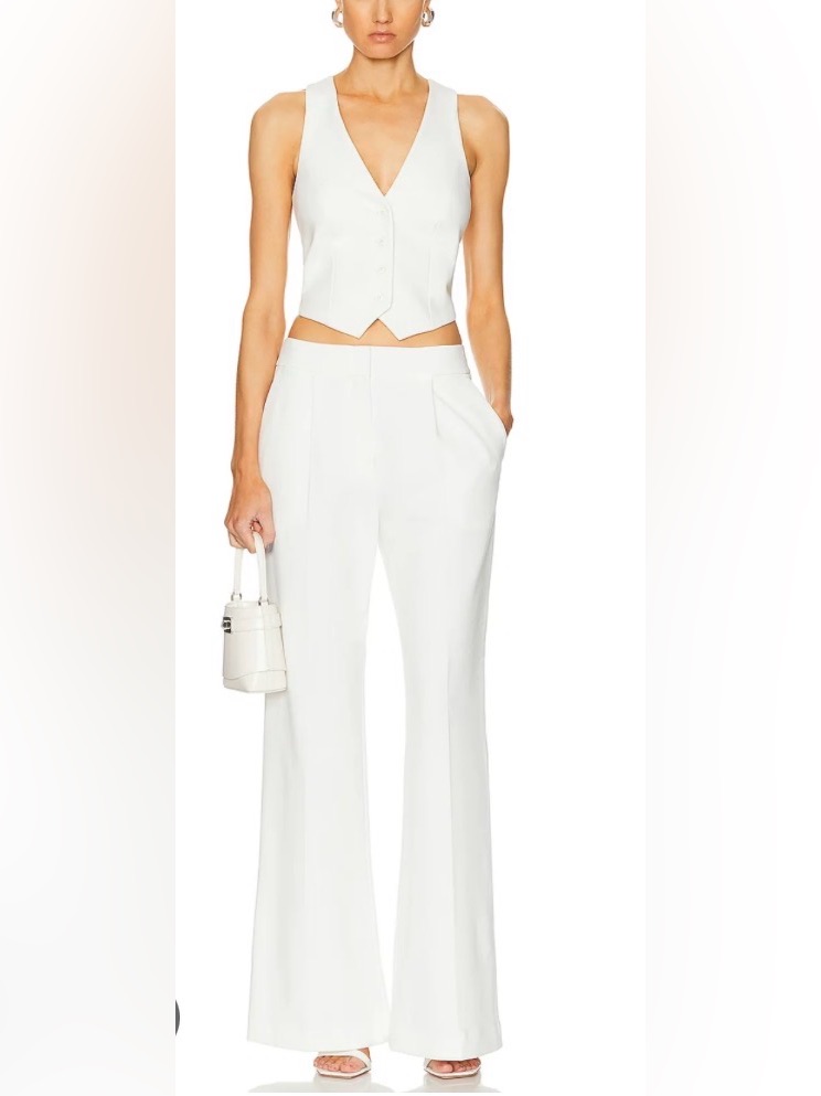 White Tailored Wide-Leg Pants Set Size 10